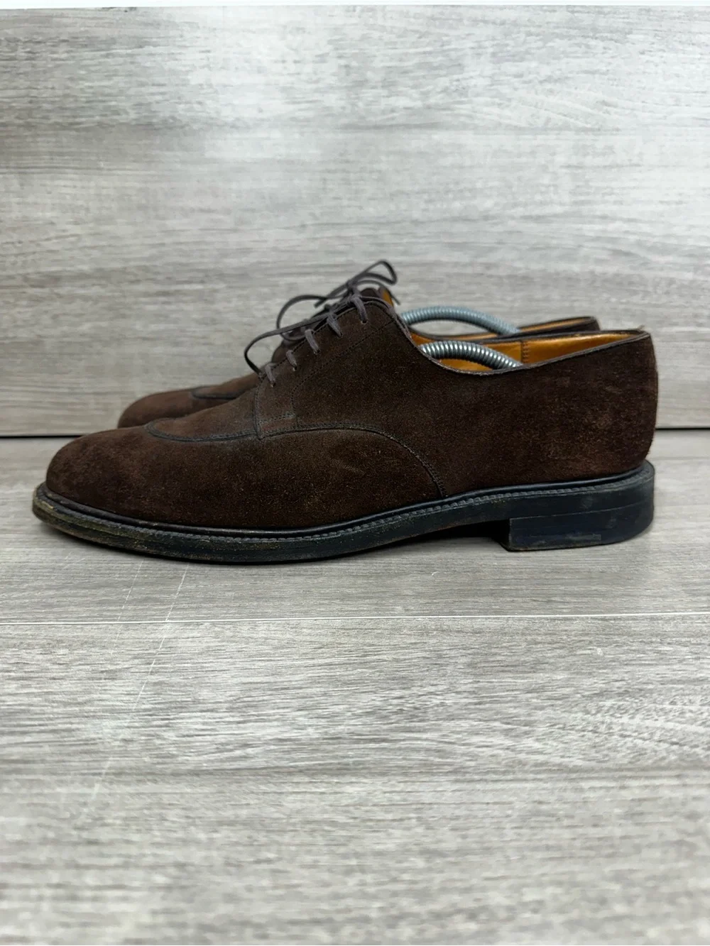 JM Weston 598 Demi-Chasse Split Toe Derby Brown Suede Shoes Men 10.5 UK/ 11.5 US